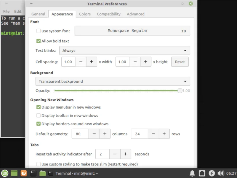 Come disabilitare lo sfondo trasparente del terminale in Linux Mint