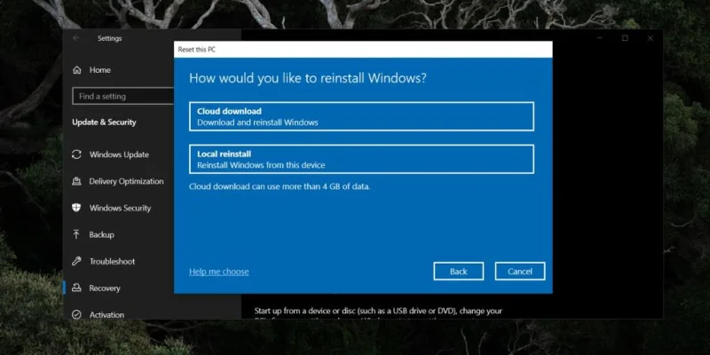 如何使用 Windows 10 雲恢復重置 PC