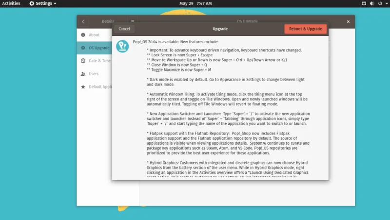 كيفية الترقية إلى Pop_OS 20.04