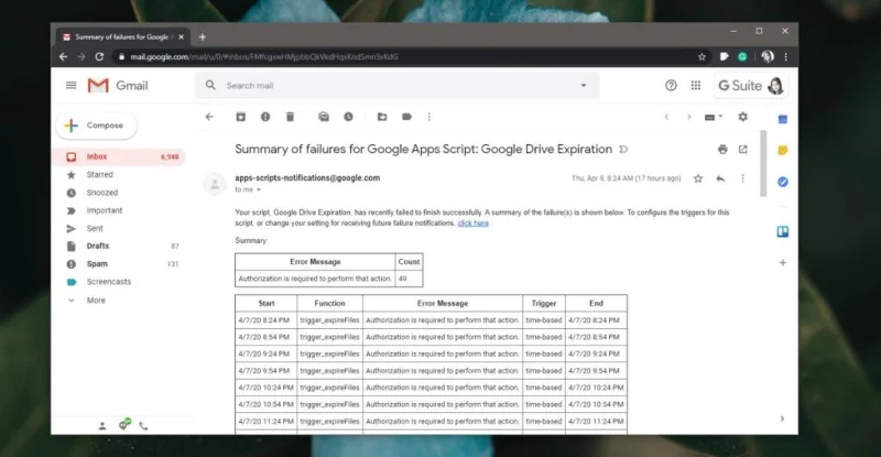 Google Apps Script 실패 이메일을 중지하는 방법