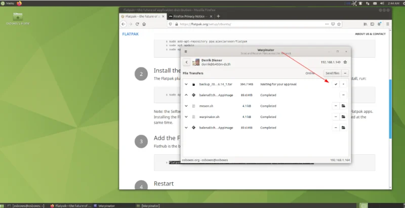 Come inviare file in rete su Linux con Warpinator