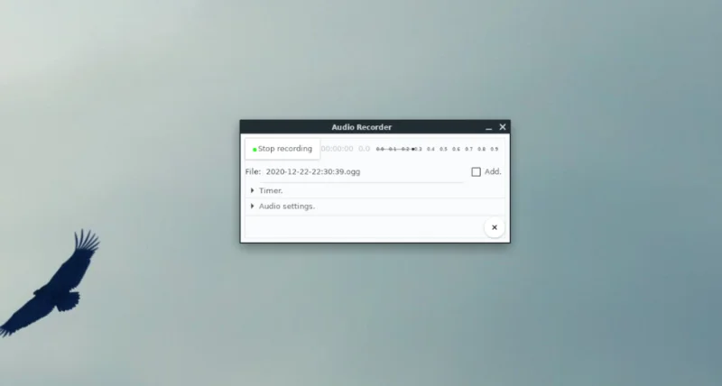 Interfaccia dell'Audio Recorder su Linux