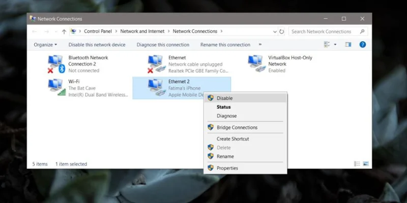 Come disabilitare una connessione Ethernet in Windows 10