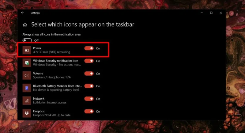 Icona della batteria in Windows 10, risoluzione problemi
