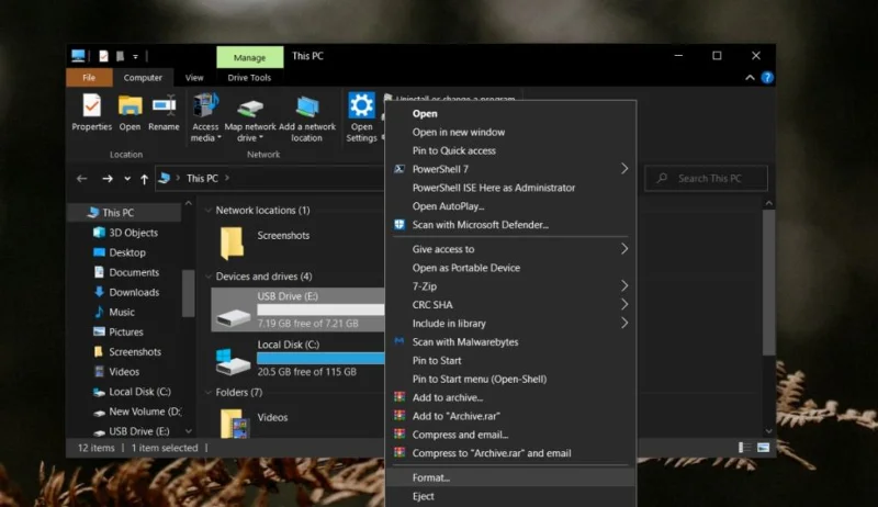 Как отформатировать диск в Windows 10