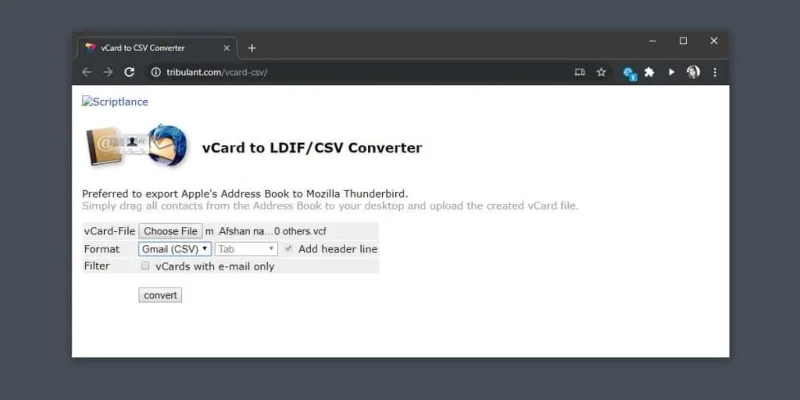 Come convertire i contatti VCF in file CSV