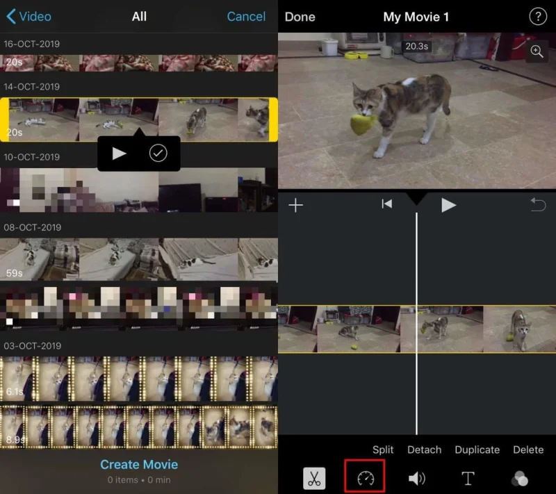 Contrôle de vitesse d'une vidéo sur iPhone
