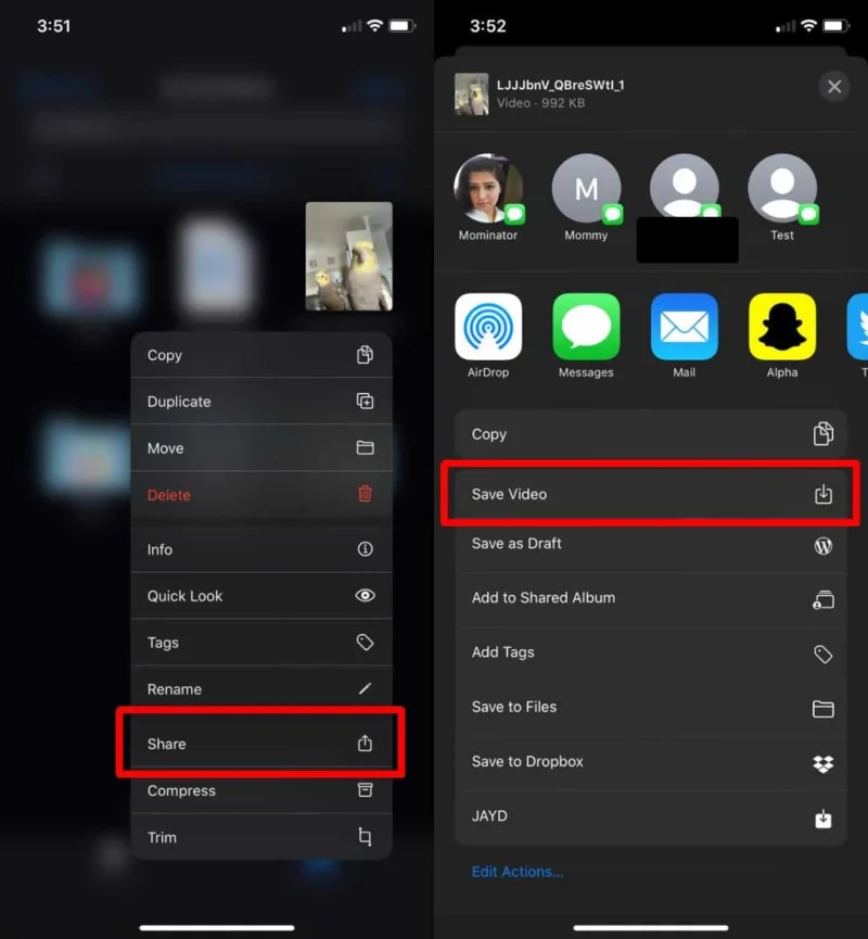 Trasferimento video in rullino fotografico iOS