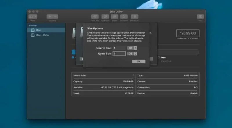 Come creare un volume APFS con una quota di archiviazione su macOS