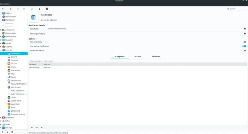 Éditeur de menu sous Linux