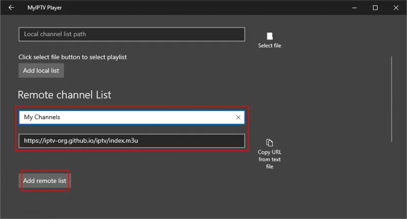 MeinIPTV Player - Remote-Liste hinzufügen