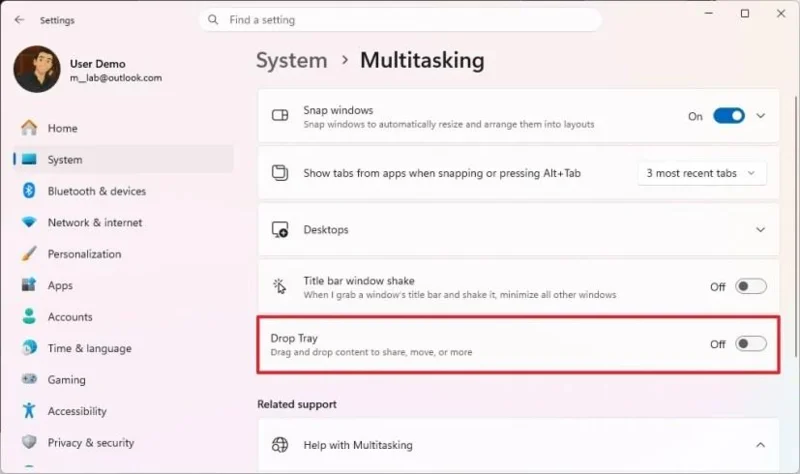 Come disabilitare la condivisione dell'interfaccia utente tramite trascinamento del vassoio (Drop Tray) su Windows 11