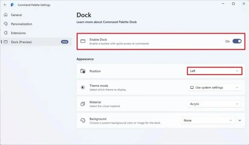 PowerToys fügt eine Befehlspaletten-Dockingstation mit Platzierungsmöglichkeiten oben und an der Seite für Windows 11 hinzu. PowerToys fügt eine Befehlspaletten-Dockingstation mit Platzierungsmöglichkeiten oben und an der Seite für Windows 11 hinzu.