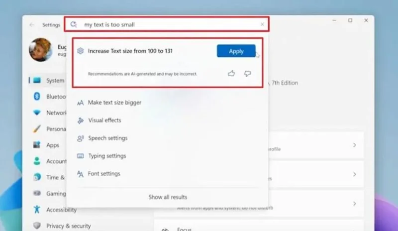 Windows 11 aggiunge un agente AI nell'app Impostazioni per modificare le opzioni per te