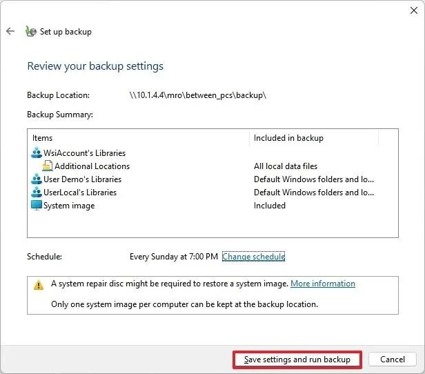 Come creare un backup completo su un'unità di rete su Windows 11, 10