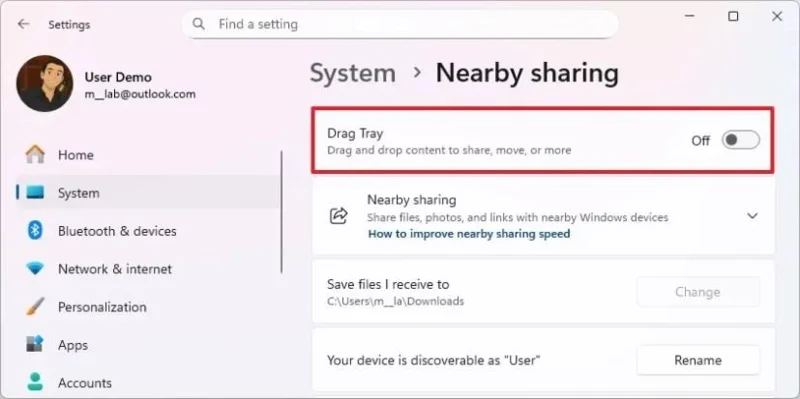 Come disabilitare la condivisione dell'interfaccia utente tramite trascinamento del vassoio (Drop Tray) su Windows 11