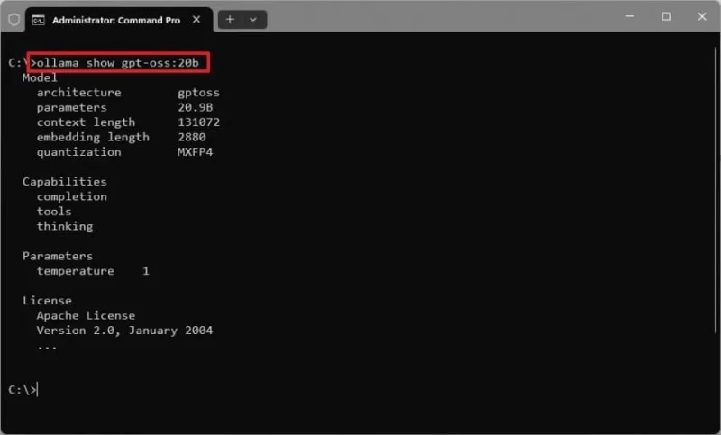 วิธีการติดตั้งโมเดล AI OpenAI GPT-OSS บน Windows 11