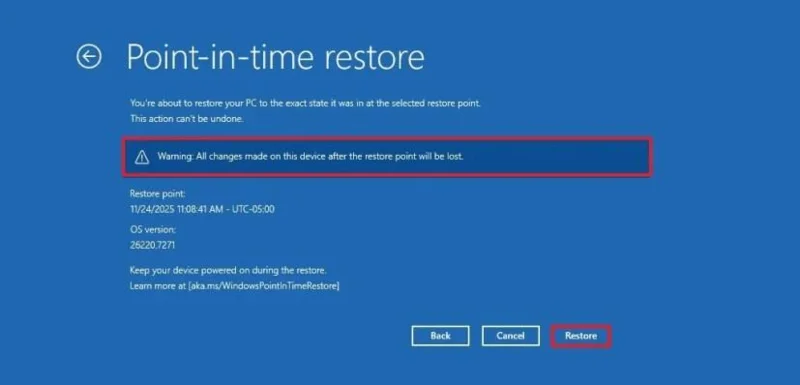Windows 11でポイントインタイム復元を使用してPCを以前の状態に戻す方法
