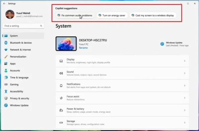 Windows 11 aggiunge un agente AI nell'app Impostazioni per modificare le opzioni per te