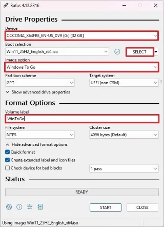 Wie man mit Rufus ein Windows To Go-Image erstellt, um Windows 11 von einem USB-Stick auszuführen Wie man mit Rufus ein Windows To Go-Image erstellt, um Windows 11 von einem USB-Stick auszuführen