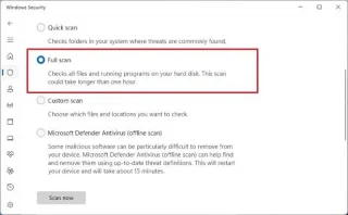 Как запустить полную проверку на вирусы Microsoft Defender в Windows 11
