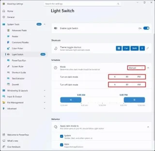 Come attivare la commutazione automatica tra modalità chiara e scura con PowerToys su Windows 11
