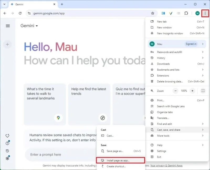 Come installare Google Gemini come app su Windows 11, 10
