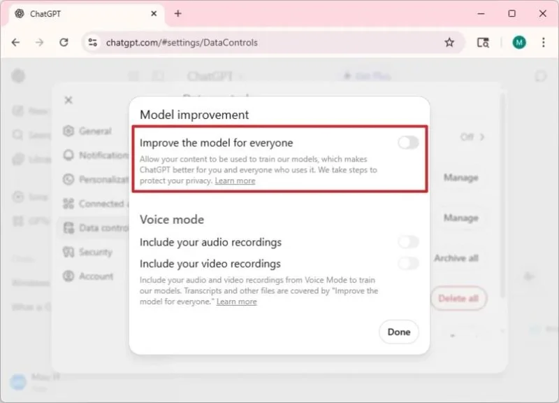 Come impedire a ChatGPT di utilizzare i tuoi dati personali per l'addestramento dell'IA