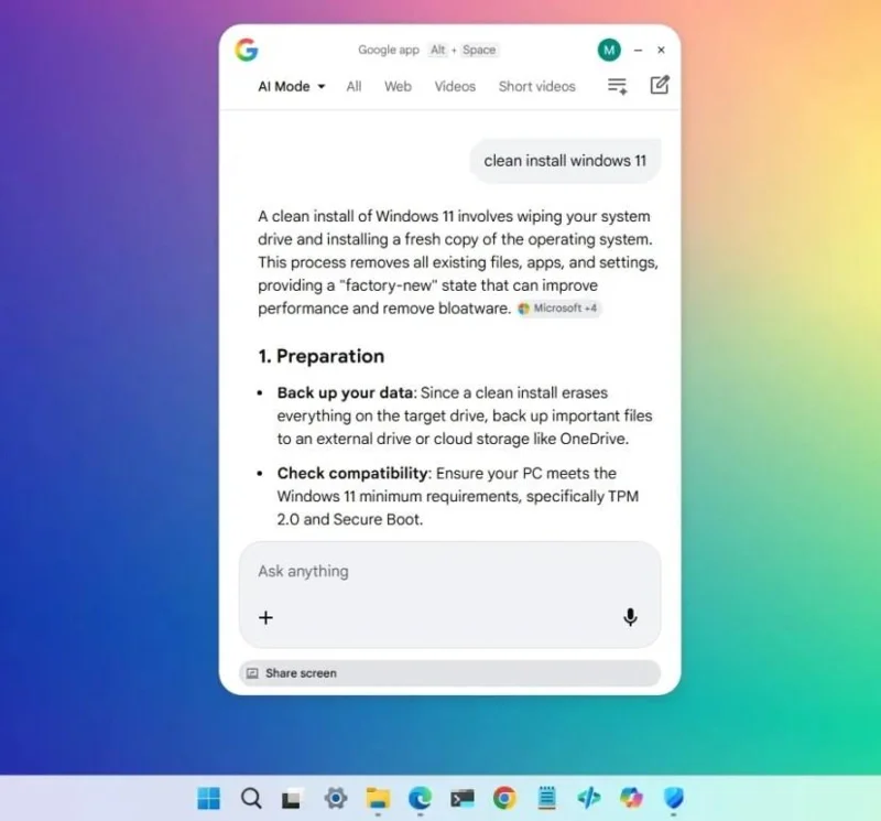 Come installare la nuova app desktop di Google per Windows 11 con intelligenza artificiale Gemini e integrazione con la ricerca file