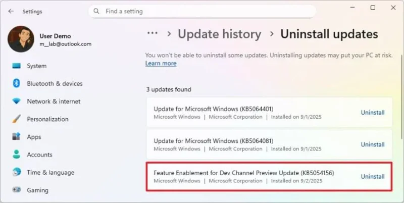 Come disinstallare in modo sicuro Windows 11 25H2