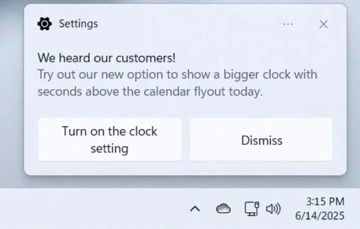 La build 26200.5651 (KB5060818) per Windows 11 aggiunge l'orologio alle notifiche, all'esportazione dei richiami e altro ancora (Dev)