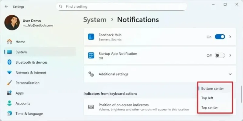 La build 26120.4452 (KB5060836) per Windows 11 consente di riposizionare gli indicatori nel canale Beta.