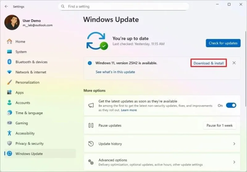 Come aggiornare a Windows 11 25H2
