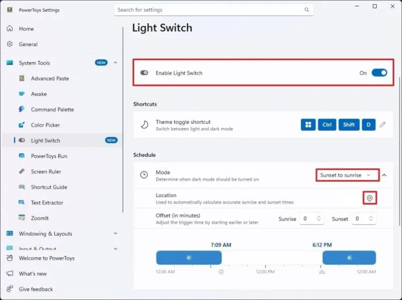 Come attivare la commutazione automatica tra modalità chiara e scura con PowerToys su Windows 11