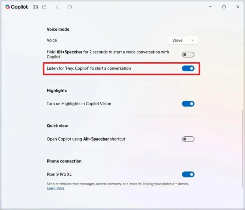Как включить или отключить функцию громкой связи Hey Copilot в Windows 11