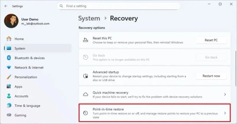 Windows 11でポイントインタイム復元を使用してPCを以前の状態に戻す方法