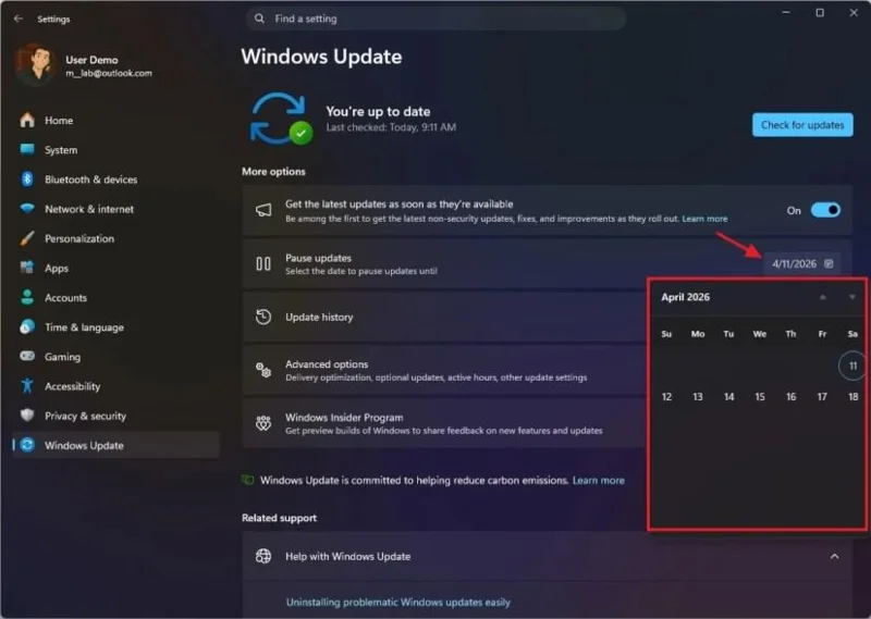 Windows 11 ทดสอบการควบคุมปฏิทินแบบใหม่เพื่อหยุดการอัปเดตอัตโนมัติได้นานขึ้นกว่าเดิม