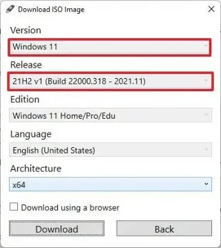 Come scaricare l'immagine ISO di Windows 11 21H2 dopo il rilascio della versione 22H2