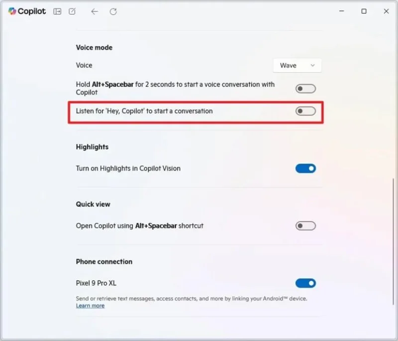 Как включить или отключить функцию громкой связи Hey Copilot в Windows 11