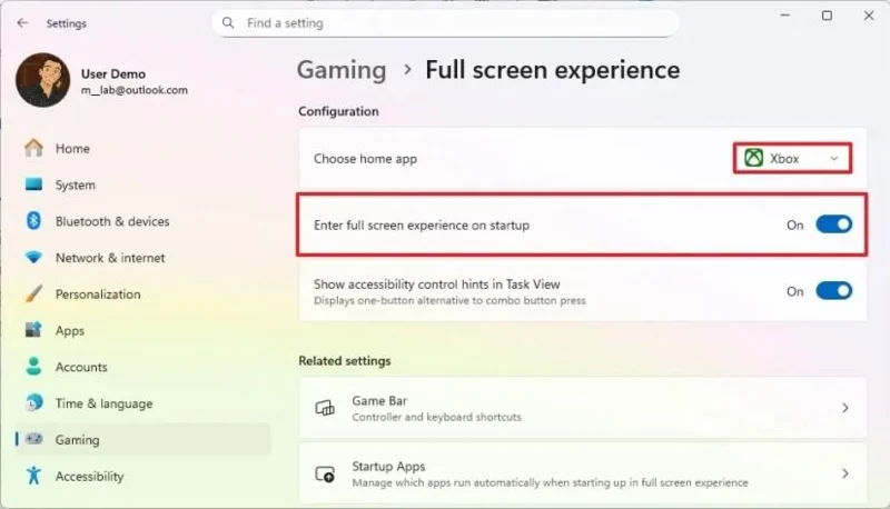 Abilita l'esperienza a schermo intero di Xbox per i dispositivi portatili su Windows 11
