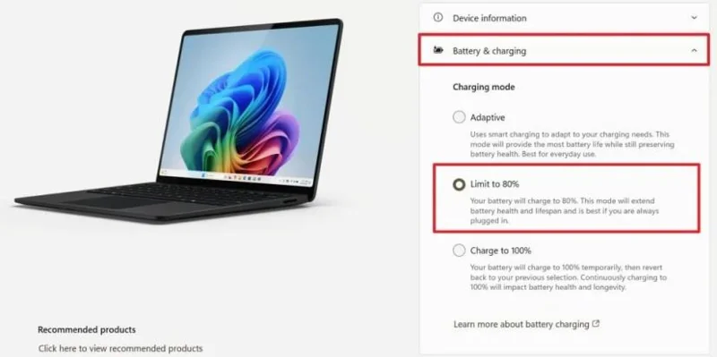 Come limitare la carica della batteria di Surface all'80% su Windows 11