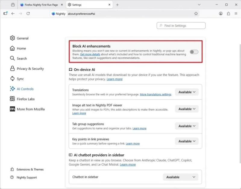 Firefox ทำให้การปิดใช้งาน AI ทำได้ง่าย ซึ่ง Edge ยังทำไม่ได้