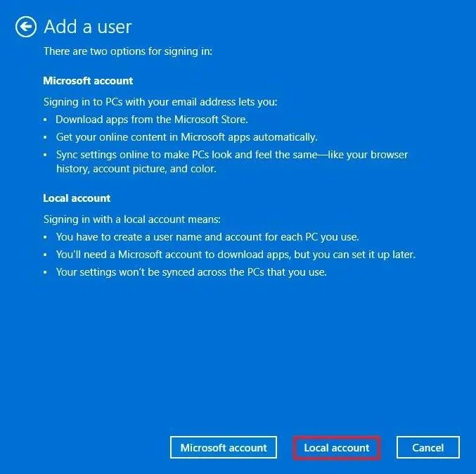 Come creare un account locale su Windows 11