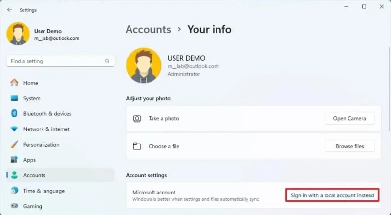 Cómo cambiar de una cuenta de Microsoft a una cuenta local en Windows 11 Cómo cambiar de una cuenta de Microsoft a una cuenta local en Windows 11