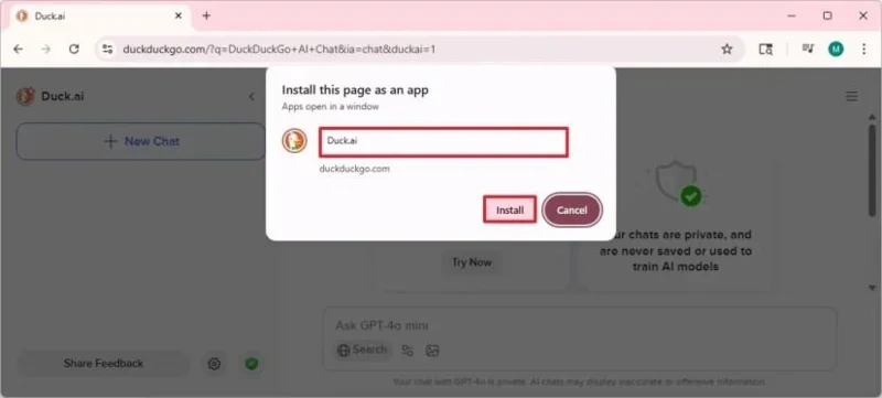 Duck.ai (DuckDuckGo) uygulamasını Windows 11 ve 10'a nasıl kurarsınız? Duck.ai (DuckDuckGo) uygulamasını Windows 11 ve 10'a nasıl kurarsınız?