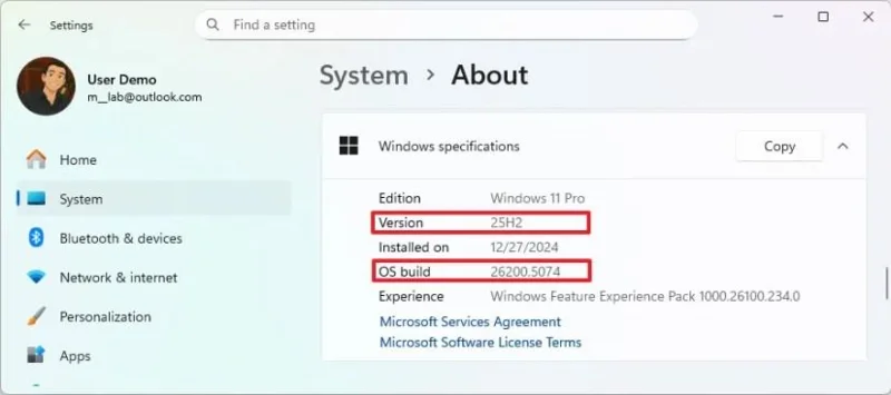 Come verificare se Windows 11 25H2 è installato sul tuo PC