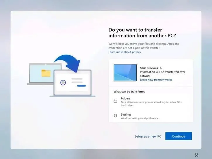 Met Windows 11 25H2 kunt u tijdens de eerste installatie gegevens van uw oude pc overzetten.