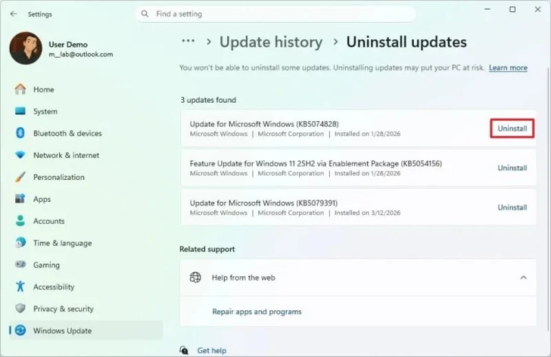 5 modi per disinstallare manualmente un aggiornamento su Windows 11 (2026)