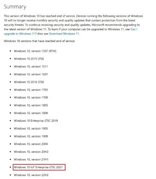 El soporte para Windows 10 ha finalizado; LTSC 2021 e IoT LTSC 2021 aún cuentan con soporte.