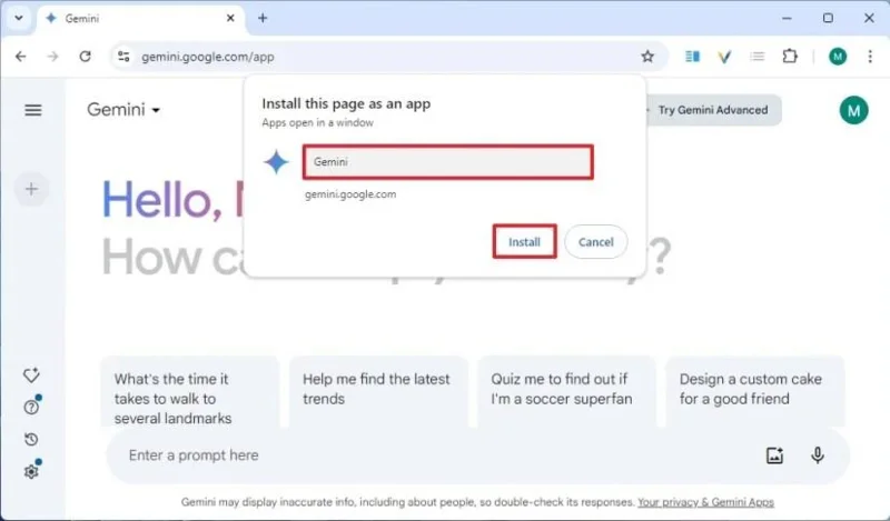 Come installare Google Gemini come app su Windows 11, 10